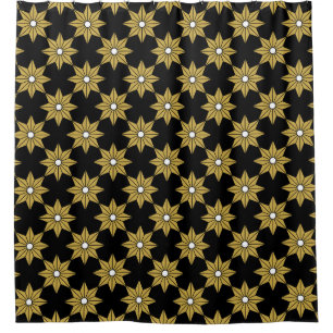 Seamless vintage star flower pattern. Gold and bla