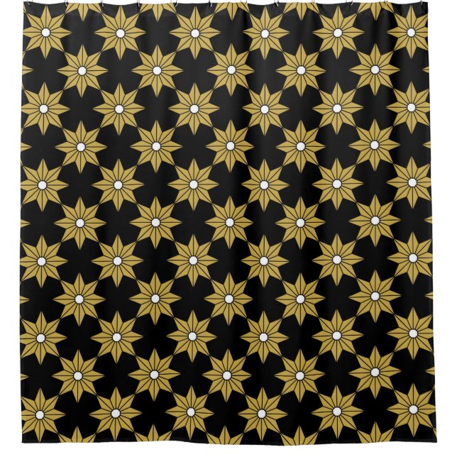 Seamless vintage star flower pattern. Gold and bla (Front)
