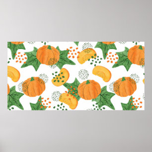 Seamless vintage watercolor pumpkin pattern. Veget Poster