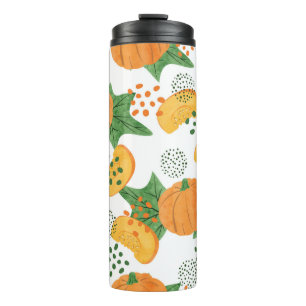Seamless vintage watercolor pumpkin pattern. Veget Thermal Tumbler