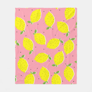 Seamless vintage yellow lemons on pink background fleece blanket