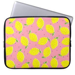 Seamless vintage yellow lemons on pink background  laptop sleeve