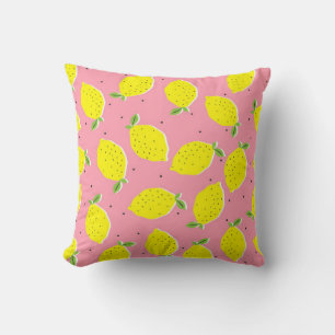 Seamless vintage yellow lemons on pink background throw pillow