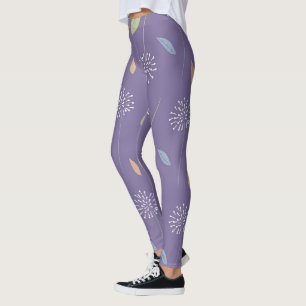 Seamless Violet Floral Print Leggings