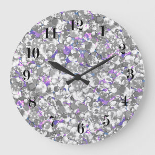 Seamless violet purple silver glittery sparkles gl large clock