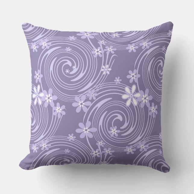 Seamless violet swirl lavander colour flowers flor throw pillow (Front)