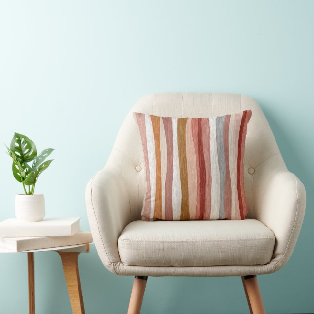 Seamless Warm Neutral Vertical Stripe Design Throw Pillow (Chair)