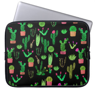Seamless watercolor cactuses plant pattern backgro laptop sleeve