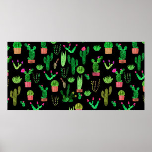 Seamless watercolor cactuses plant pattern backgro poster
