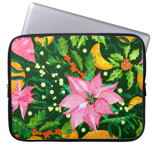 Seamless watercolor Christmas pattern with poinset Laptop Sleeve