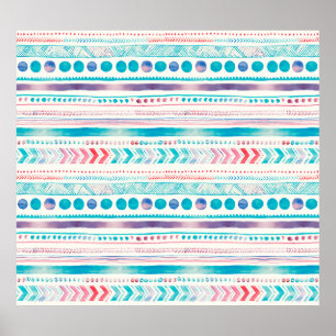 Seamless Watercolor Ethnic Tribal Ornamental Patte Poster