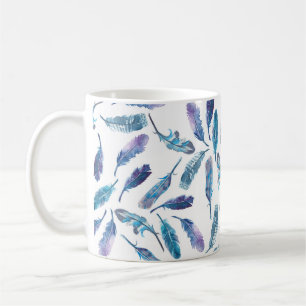 Seamless watercolor feather pattern coffee mug