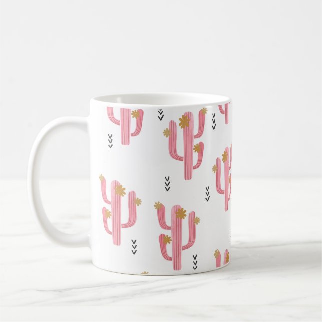 Seamless watercolor flowering cactus pattern. Vint Coffee Mug (Left)