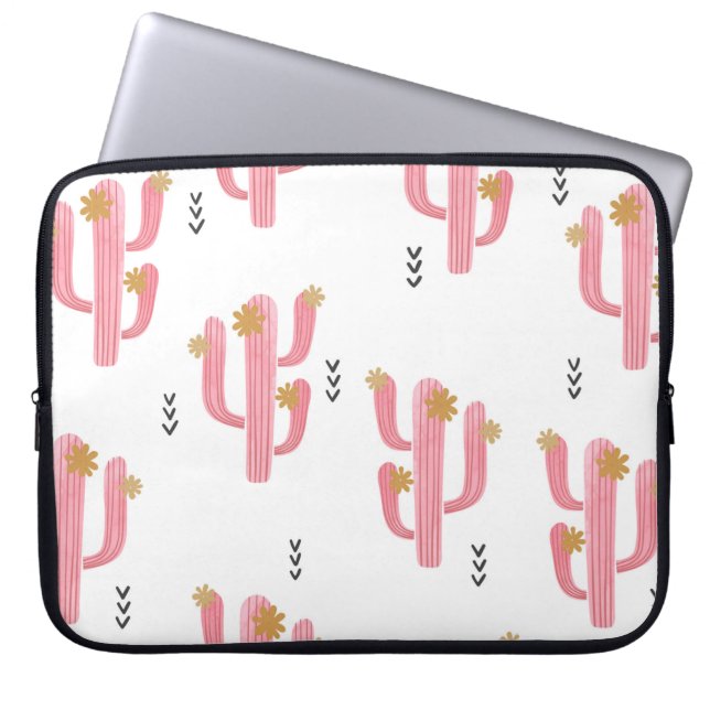 Seamless watercolor flowering cactus pattern. Vint Laptop Sleeve (Front)