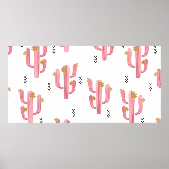 Seamless watercolor flowering cactus pattern. Vint Poster (Front)