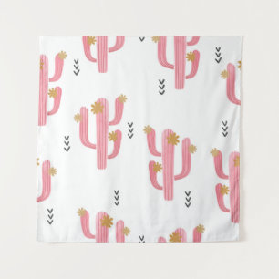 Seamless watercolor flowering cactus pattern. Vint Tapestry