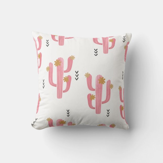 Seamless watercolor flowering cactus pattern. Vint Throw Pillow (Front)