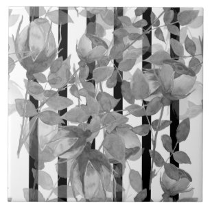Seamless watercolor flowers gray roses floral roma tile