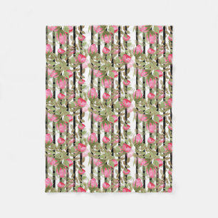 Seamless watercolor flowers pink roses floral roma fleece blanket