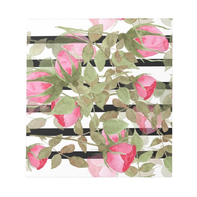 Seamless watercolor flowers pink roses floral roma notepad (Front)