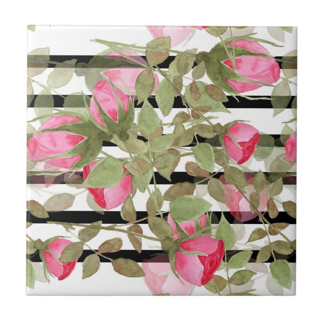 Seamless watercolor flowers pink roses floral roma tile (Front)