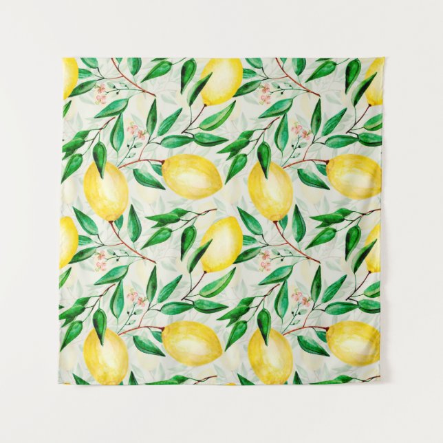 Seamless watercolor fruit pattern. lemons on twigs tapestry (Front)