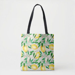 Seamless watercolor fruit pattern. lemons on twigs tote bag