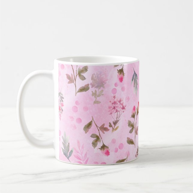 Seamless watercolor hand drawn pattern with rosebu coffee mug (Left)