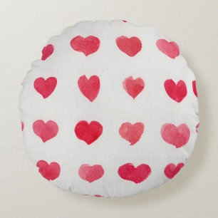 Seamless watercolor hearts: romantic pattern desig round pillow