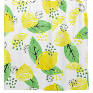 Seamless watercolor lemon pattern with fruits and