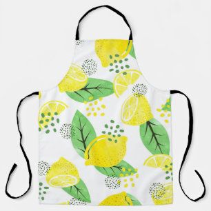 Seamless watercolor lemon pattern with fruits and  apron