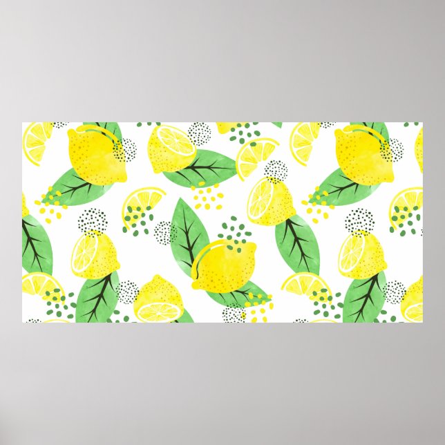 Seamless watercolor lemon pattern with fruits and  poster (Front)