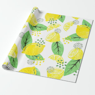 Seamless watercolor lemon pattern with fruits and  wrapping paper