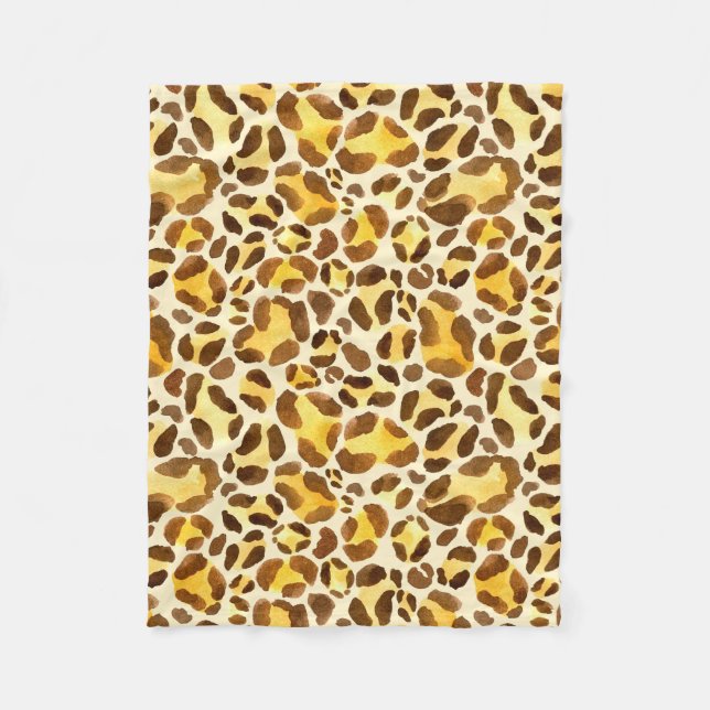 Seamless watercolor leopard pattern fleece blanket (Front)