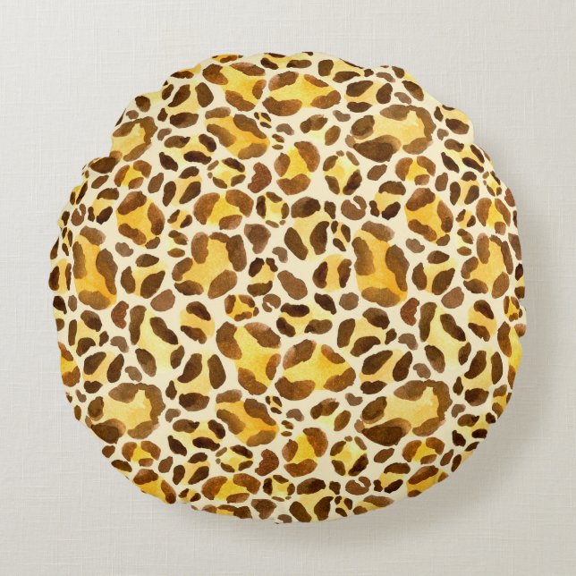 Seamless watercolor leopard pattern round pillow (Front)