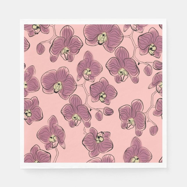 Seamless watercolor orchids phalaenopsis flowers b napkin (Front)