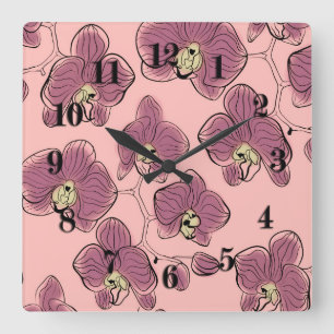 Seamless watercolor orchids phalaenopsis flowers b square wall clock