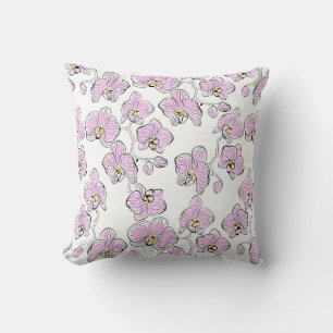 Seamless watercolor orchids phalaenopsis flowers w throw pillow