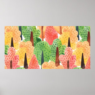 seamless watercolor pattern of autumn trees poster