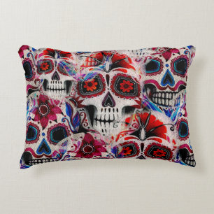 Seamless watercolor pattern of sugar skulls. accent pillow