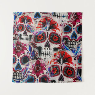Seamless watercolor pattern of sugar skulls. tapestry