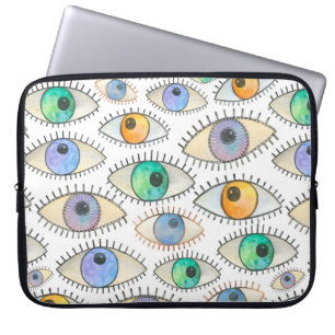 Seamless watercolor pattern of wide open human eye laptop sleeve