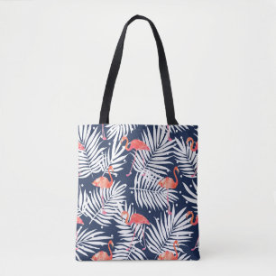 Seamless watercolor pattern with a bird flamingo a tote bag