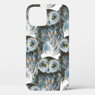 Seamless watercolor pattern with big owl iPhone 12 case