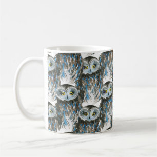 Seamless watercolor pattern with big owl coffee mug
