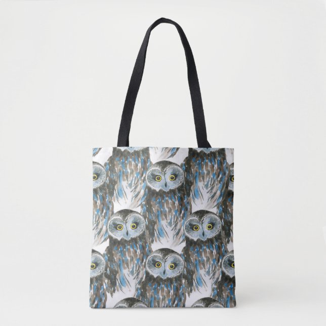 Seamless watercolor pattern with big owl tote bag (Front)