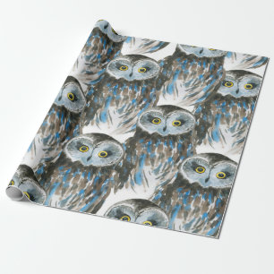 Seamless watercolor pattern with big owl wrapping paper