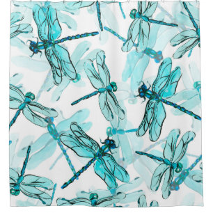 Seamless watercolor pattern with elegant dragonfly