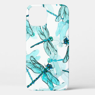 Seamless watercolor pattern with elegant dragonfly iPhone 12 case