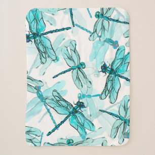 Seamless watercolor pattern with elegant dragonfly sherpa blanket